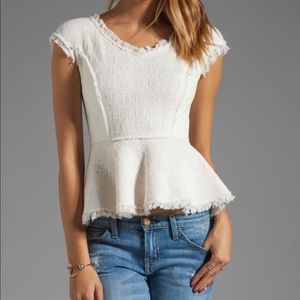 Rebecca Taylor Cream Tweed V Peplum Top